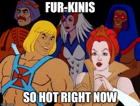 A Furkini is what every dude on Eternia wears if the joke escapes you. | FUR-KINIS; SO HOT RIGHT NOW | image tagged in he-man so hot right now,funny memes,memes,he-man,so hot right now,cartoon | made w/ Imgflip meme maker