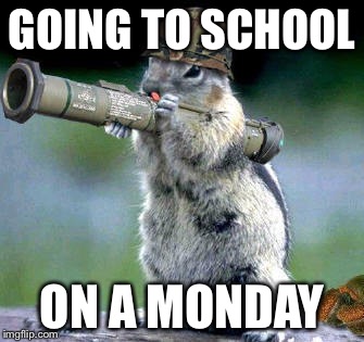 Bazooka Squirrel | GOING TO SCHOOL; ON A MONDAY | image tagged in memes,bazooka squirrel | made w/ Imgflip meme maker