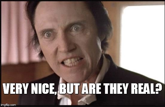 VERY NICE, BUT ARE THEY REAL? | image tagged in christopher walken,funny,humor,big boobs,boobs | made w/ Imgflip meme maker