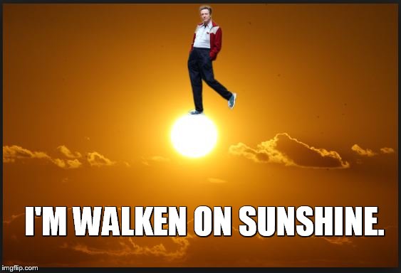 I'M WALKEN ON SUNSHINE. | image tagged in walken,christopher walken,pun,music | made w/ Imgflip meme maker
