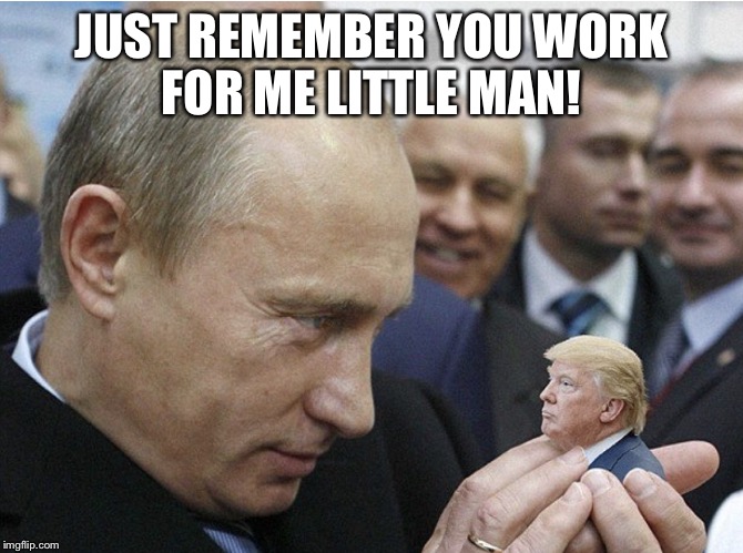 JUST REMEMBER YOU WORK FOR ME LITTLE MAN! | image tagged in putin's donald | made w/ Imgflip meme maker