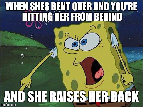 spongebob | WHEN SHES BENT OVER AND YOU'RE HITTING HER FROM BEHIND; AND SHE RAISES HER BACK | image tagged in spongebob | made w/ Imgflip meme maker