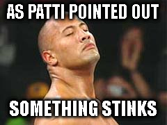 The Rock Smelling | AS PATTI POINTED OUT; SOMETHING STINKS | image tagged in the rock smelling | made w/ Imgflip meme maker