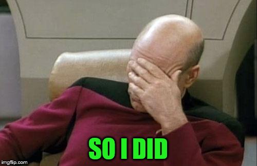 Captain Picard Facepalm Meme | SO I DID | image tagged in memes,captain picard facepalm | made w/ Imgflip meme maker