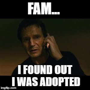 Life
 | FAM... I FOUND OUT I WAS ADOPTED | image tagged in memes,liam neeson taken | made w/ Imgflip meme maker