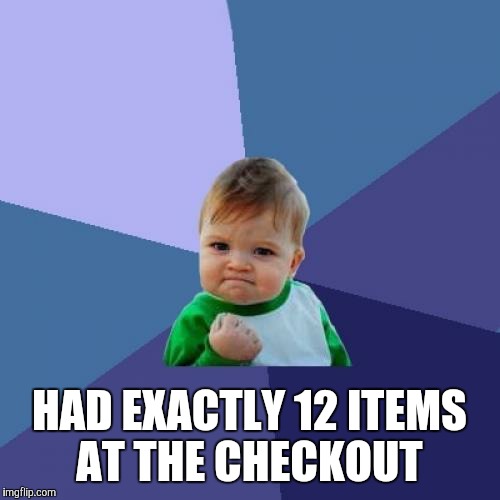 Success Kid | HAD EXACTLY 12 ITEMS AT THE CHECKOUT | image tagged in memes,success kid | made w/ Imgflip meme maker