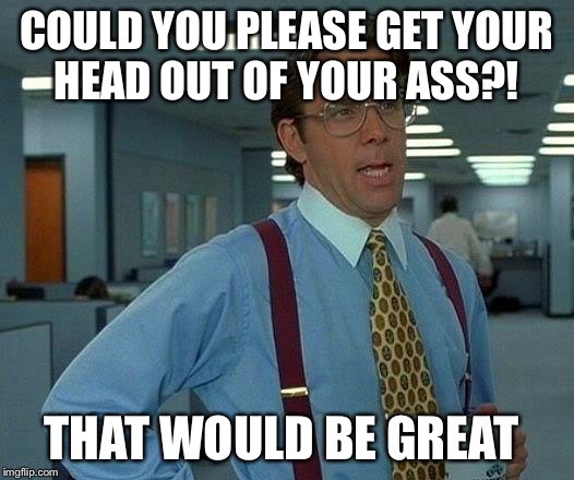 That Would Be Great | COULD YOU PLEASE GET YOUR HEAD OUT OF YOUR ASS?! THAT WOULD BE GREAT | image tagged in memes,that would be great | made w/ Imgflip meme maker