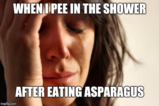 Trust me, don't pee in the shower after eating asparagus... | WHEN I PEE IN THE SHOWER; AFTER EATING ASPARAGUS | image tagged in memes,first world problems,peeing,asparagus | made w/ Imgflip meme maker