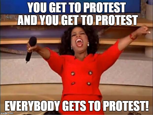 Oprah You Get A Meme | YOU GET TO PROTEST AND YOU GET TO PROTEST EVERYBODY GETS TO PROTEST! | image tagged in memes,oprah you get a | made w/ Imgflip meme maker