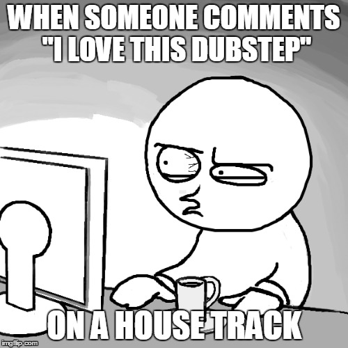 what |  WHEN SOMEONE COMMENTS "I LOVE THIS DUBSTEP"; ON A HOUSE TRACK | image tagged in house,dubstep,music,edm,waitwhat | made w/ Imgflip meme maker