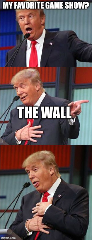 Bad Pun Trump | MY FAVORITE GAME SHOW? THE WALL | image tagged in bad pun trump | made w/ Imgflip meme maker