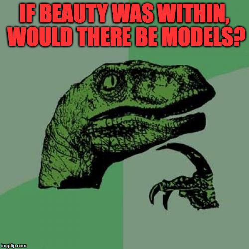 Where beauty lies | IF BEAUTY WAS WITHIN, WOULD THERE BE MODELS? | image tagged in memes,philosoraptor,natural beauty | made w/ Imgflip meme maker