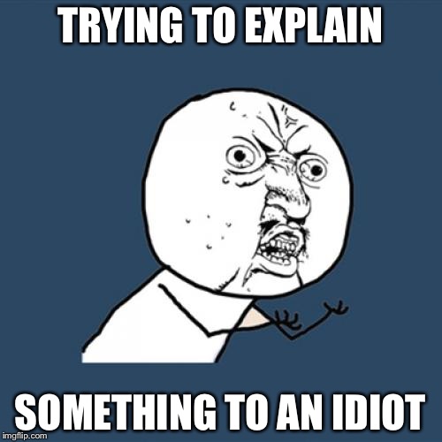 Y U No Meme | TRYING TO EXPLAIN; SOMETHING TO AN IDIOT | image tagged in memes,y u no | made w/ Imgflip meme maker