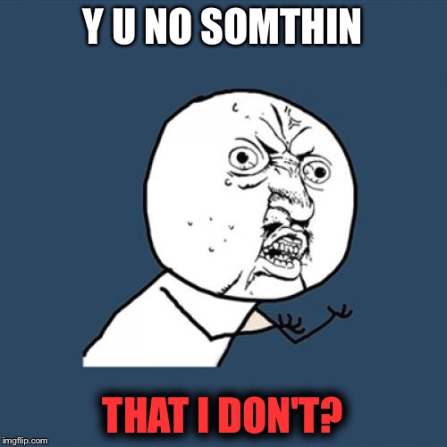 Y U No | Y U NO SOMTHIN; THAT I DON'T? | image tagged in memes,y u no | made w/ Imgflip meme maker