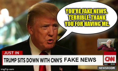 "Fake News" is Fake News | YOU'RE FAKE NEWS. TERRIBLE. THANK YOU FOR HAVING ME. | image tagged in memes,fake news,trump,cnn,captain picard facepalm | made w/ Imgflip meme maker