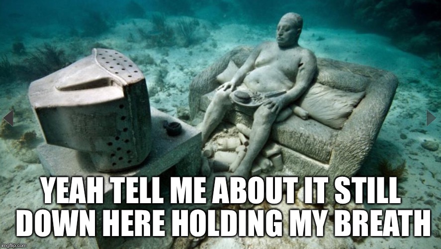 YEAH TELL ME ABOUT IT STILL DOWN HERE HOLDING MY BREATH | image tagged in underwater guy | made w/ Imgflip meme maker