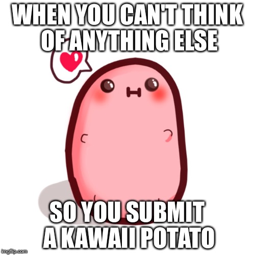 WHEN YOU CAN'T THINK OF ANYTHING ELSE; SO YOU SUBMIT A KAWAII POTATO | image tagged in why not | made w/ Imgflip meme maker