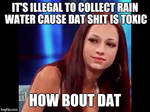 DAFUQ are they spraying | IT'S ILLEGAL TO COLLECT RAIN WATER CAUSE DAT SHIT IS TOXIC; HOW BOUT DAT | image tagged in cash me outside | made w/ Imgflip meme maker