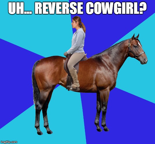 Or is this a new tampon ad? | UH... REVERSE COWGIRL? | image tagged in memes,horse,rider | made w/ Imgflip meme maker