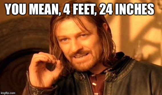 One Does Not Simply Meme | YOU MEAN, 4 FEET, 24 INCHES | image tagged in memes,one does not simply | made w/ Imgflip meme maker