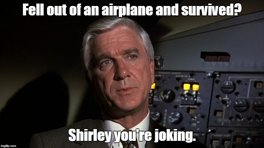 Leslie Nielsen | Fell out of an airplane and survived? Shirley you're joking. | image tagged in leslie nielsen | made w/ Imgflip meme maker