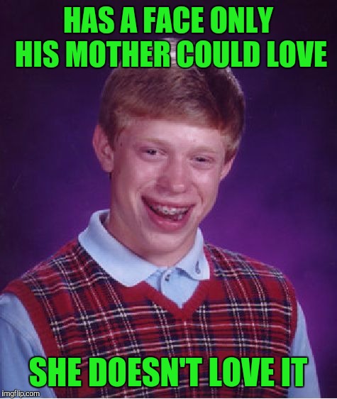 Bad Luck Brian Meme | HAS A FACE ONLY HIS MOTHER COULD LOVE SHE DOESN'T LOVE IT | image tagged in memes,bad luck brian | made w/ Imgflip meme maker