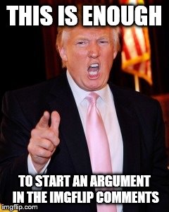 Donald Trump | THIS IS ENOUGH; TO START AN ARGUMENT IN THE IMGFLIP COMMENTS | image tagged in donald trump | made w/ Imgflip meme maker