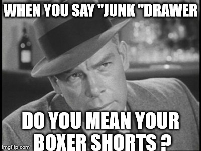 junk | WHEN YOU SAY "JUNK "DRAWER; DO YOU MEAN YOUR BOXER SHORTS ? | image tagged in junk,boxers,funny memes | made w/ Imgflip meme maker