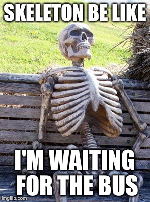 Waiting Skeleton | SKELETON BE LIKE; I'M WAITING FOR THE BUS | image tagged in memes,waiting skeleton | made w/ Imgflip meme maker