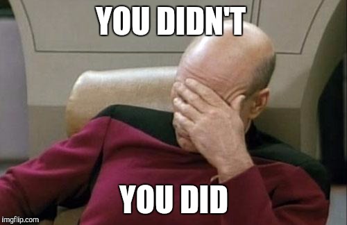 Captain Picard Facepalm | YOU DIDN'T; YOU DID | image tagged in memes,captain picard facepalm | made w/ Imgflip meme maker