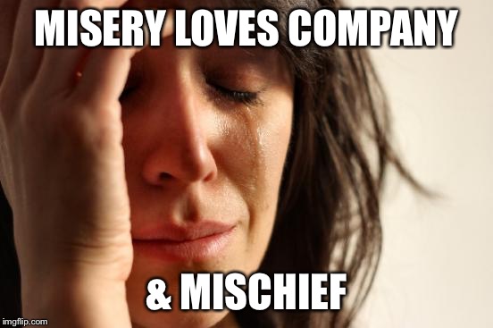 First World Problems Meme | MISERY LOVES COMPANY & MISCHIEF | image tagged in memes,first world problems | made w/ Imgflip meme maker