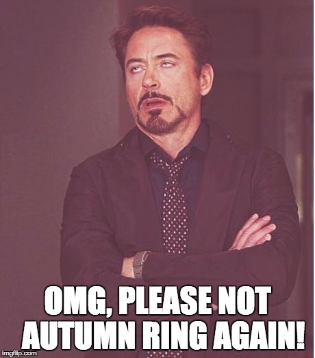 Face You Make Robert Downey Jr Meme | OMG, PLEASE NOT 
AUTUMN RING AGAIN! | image tagged in memes,face you make robert downey jr | made w/ Imgflip meme maker