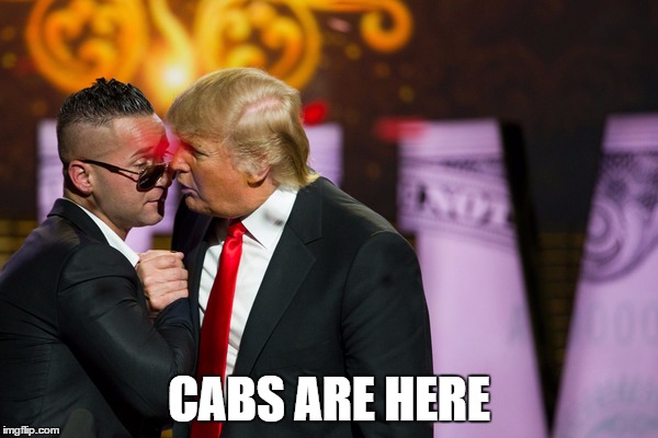 CABS ARE HERE | image tagged in donald trump,jersey shore | made w/ Imgflip meme maker