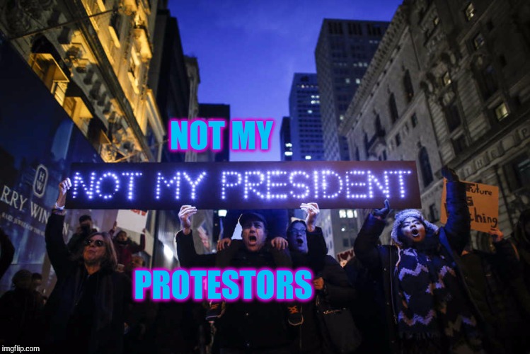 Not mine | NOT MY; PROTESTORS | image tagged in protesters,not my president,retarded liberal protesters | made w/ Imgflip meme maker