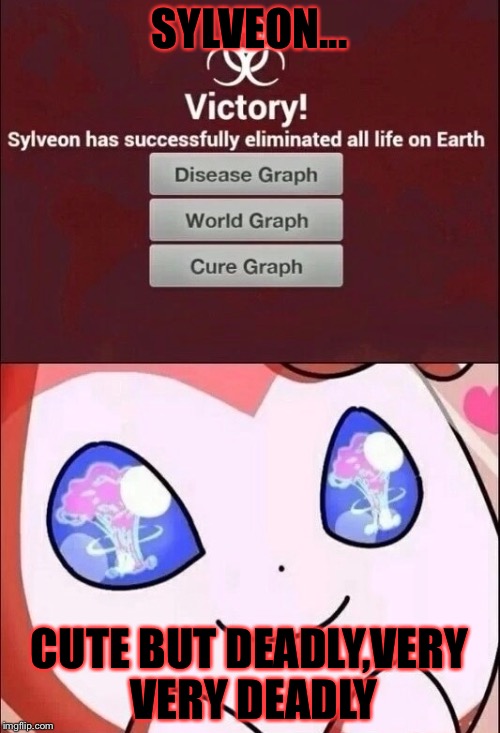 SYLVEON... CUTE BUT DEADLY,VERY VERY DEADLY | image tagged in sylveon meme week,sylveon,pokemon | made w/ Imgflip meme maker