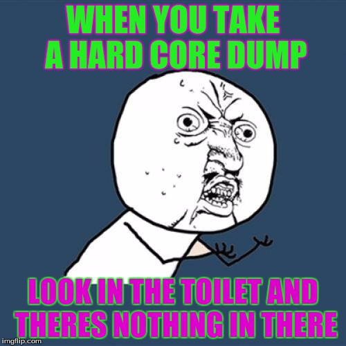 Y U No Meme | WHEN YOU TAKE A HARD CORE DUMP; LOOK IN THE TOILET AND THERES NOTHING IN THERE | image tagged in memes,y u no | made w/ Imgflip meme maker