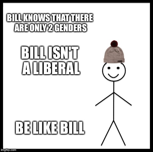 Be Like Bill Meme | BILL KNOWS THAT THERE ARE ONLY 2 GENDERS; BILL ISN'T A LIBERAL; BE LIKE BILL | image tagged in memes,be like bill | made w/ Imgflip meme maker