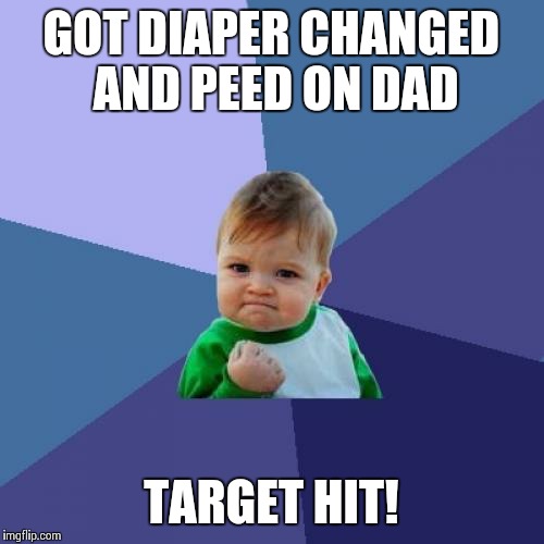 Success Kid | GOT DIAPER CHANGED AND PEED ON DAD; TARGET HIT! | image tagged in memes,success kid | made w/ Imgflip meme maker