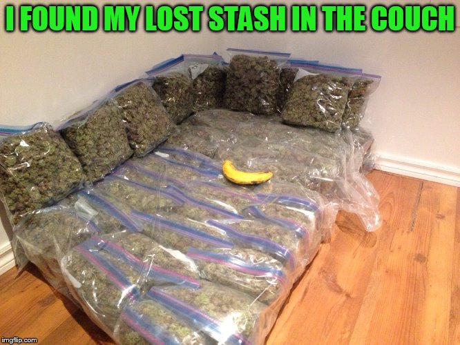 I FOUND MY LOST STASH IN THE COUCH | image tagged in kushion | made w/ Imgflip meme maker