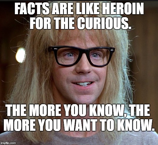 Gatth You sir are a Genius | FACTS ARE LIKE HEROIN FOR THE CURIOUS. THE MORE YOU KNOW, THE MORE YOU WANT TO KNOW. | image tagged in gatth you sir are a genius | made w/ Imgflip meme maker