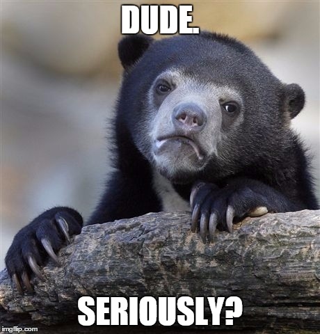Confession Bear | DUDE. SERIOUSLY? | image tagged in memes,confession bear | made w/ Imgflip meme maker