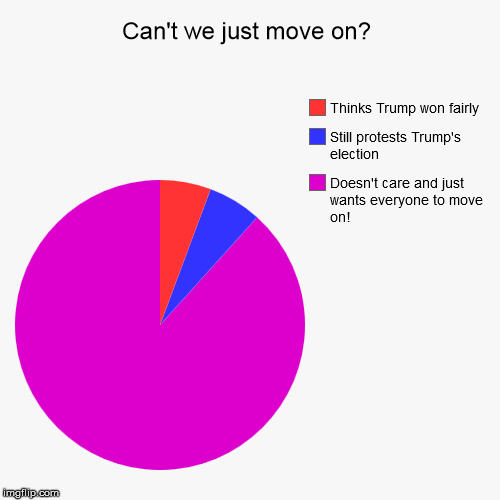 Can't we just move on? | image tagged in funny,pie charts,trump protestors,russian hackers,2016 election | made w/ Imgflip chart maker