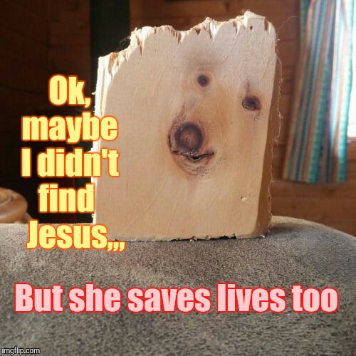 Guardian Angel,,, | Ok,   maybe   I didn't  find     Jesus,,, But she saves lives too | image tagged in jesus,face in wood,doggie,best friend,life saver,dog | made w/ Imgflip meme maker