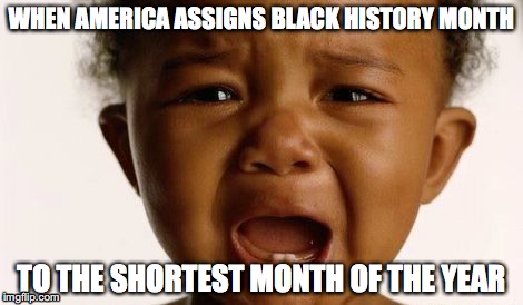 Why is Black History Month only 28 days long hmm?? | WHEN AMERICA ASSIGNS BLACK HISTORY MONTH; TO THE SHORTEST MONTH OF THE YEAR | image tagged in black history month,february,2017,2018,black | made w/ Imgflip meme maker