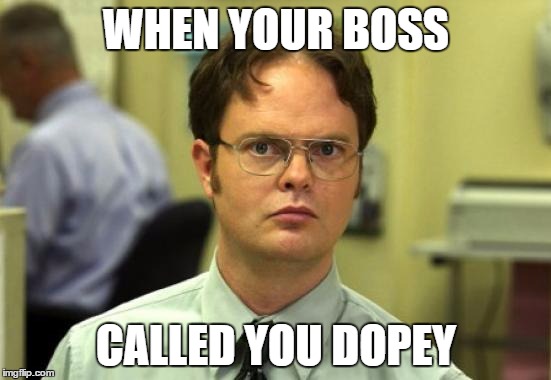 Dwight Schrute | WHEN YOUR BOSS; CALLED YOU DOPEY | image tagged in memes,dwight schrute | made w/ Imgflip meme maker