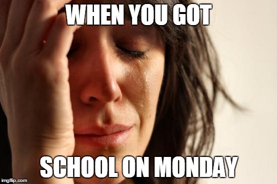 First World Problems Meme | WHEN YOU GOT; SCHOOL ON MONDAY | image tagged in memes,first world problems | made w/ Imgflip meme maker