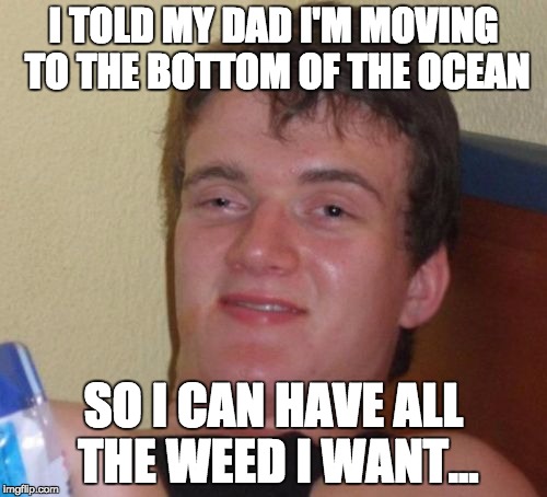 10 Guy Meme | I TOLD MY DAD I'M MOVING TO THE BOTTOM OF THE OCEAN; SO I CAN HAVE ALL THE WEED I WANT... | image tagged in memes,10 guy | made w/ Imgflip meme maker
