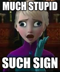 Elsa derped out on drugs | MUCH STUPID; SUCH SIGN | image tagged in elsa derped out on drugs | made w/ Imgflip meme maker