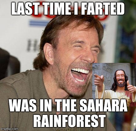 Chuck Norris Laughing | LAST TIME I FARTED; WAS IN THE SAHARA RAINFOREST | image tagged in memes,chuck norris laughing,chuck norris | made w/ Imgflip meme maker