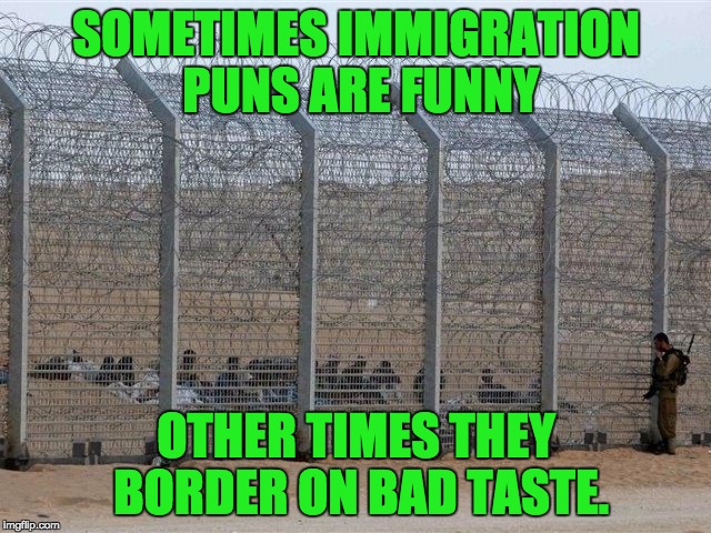 border | SOMETIMES IMMIGRATION PUNS ARE FUNNY; OTHER TIMES THEY BORDER ON BAD TASTE. | image tagged in border | made w/ Imgflip meme maker